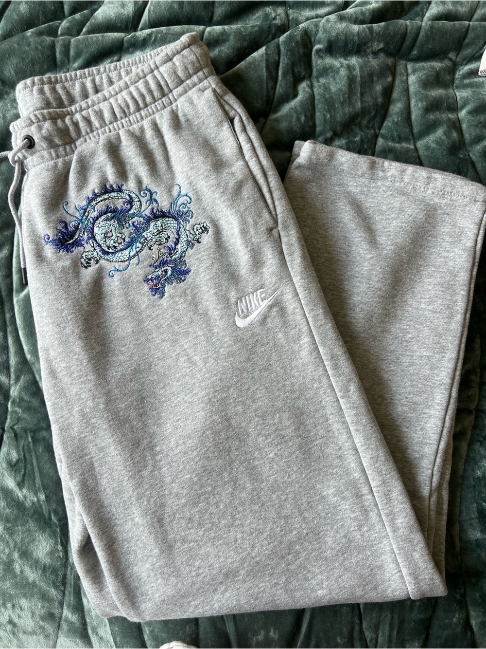Nike Gray Joggers with Blue Dragon Embroidery